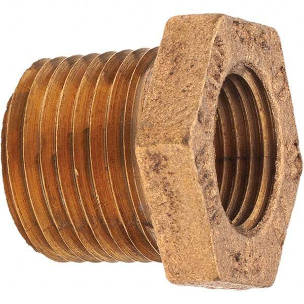 Merit Brass - Class 125, 1/2 x 3/8" Internal Pipe, Brass Hex Bushing - MNPT x FNPT - Eagle Tool & Supply