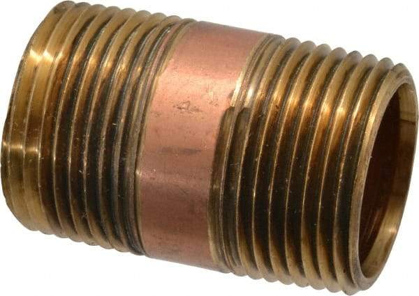 Merit Brass - 2" Long, 1" Pipe Threaded Brass Pipe Nipple - NPT Thread, Red Brass - Eagle Tool & Supply