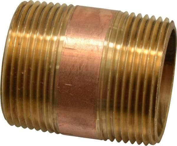 Merit Brass - 2" Long, 1-1/4" Pipe Threaded Brass Pipe Nipple - NPT Thread, Red Brass - Eagle Tool & Supply