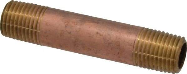 Merit Brass - 2-1/2" Long, 1/4" Pipe Threaded Brass Pipe Nipple - NPT Thread, Red Brass - Eagle Tool & Supply