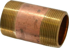 Merit Brass - 3" Long, 1-1/2" Pipe Threaded Brass Pipe Nipple - NPT Thread, Red Brass - Eagle Tool & Supply