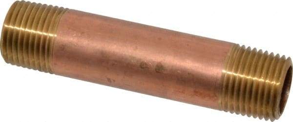 Merit Brass - 3-1/2" Long, 1/2" Pipe Threaded Brass Pipe Nipple - NPT Thread, Red Brass - Eagle Tool & Supply