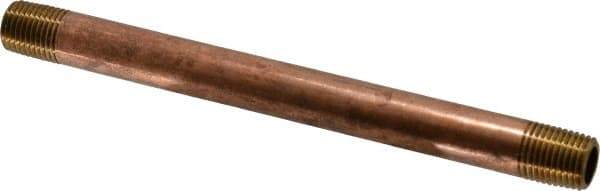 Merit Brass - 6" Long, 1/4" Pipe Threaded Brass Pipe Nipple - NPT Thread, Red Brass - Eagle Tool & Supply