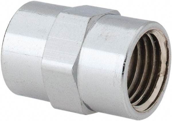 Merit Brass - Class 125, 1/4" Internal Pipe, Red Brass & Chrome Coupling - FNPT x FNPT - Eagle Tool & Supply
