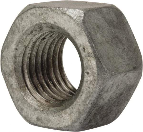 Value Collection - 1-8 UNC Steel Right Hand Heavy Hex Nut - 1-5/8" Across Flats, 63/64" High, Galvanized Finish - Eagle Tool & Supply