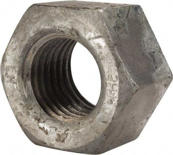 Value Collection - 1-3/8 - 6 UNC Steel Right Hand Heavy Hex Nut - 2-3/16" Across Flats, 1-11/32" High, Hot Dipped Galvanized Finish - Eagle Tool & Supply