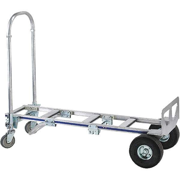 Wesco Industrial Products - 1,200 Lb Capacity 61-3/4" OAH Hand Truck - 18 x 7-1/2" Base Plate, Continuous Handle, Aluminum, Full Pneumatic Wheels - Eagle Tool & Supply