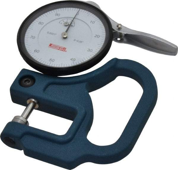 SPI - 0 to 0.05 Inch Measurement, 0.0001 Inch Graduation, 1-1/8 Inch Throat Depth, Dial Thickness Gage - 2-1/4 Inch Dial Diameter - Eagle Tool & Supply