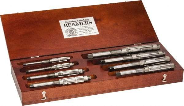 Made in USA - Letter A to H Diam, 15/32 to 1-1/16" Variable Diam, Straight Shank, Adjustable Hand Reamer Set - High Speed Steel, Bright Finish, 8 Pieces - Eagle Tool & Supply