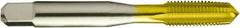 Made in USA - 5/16-24 UNF 2/3B 4 Flute TiN Finish High Speed Steel Straight Flute Standard Hand Tap - Taper, Right Hand Thread, 2-23/32" OAL, 1-1/8" Thread Length, H3 Limit, Oversize - Eagle Tool & Supply