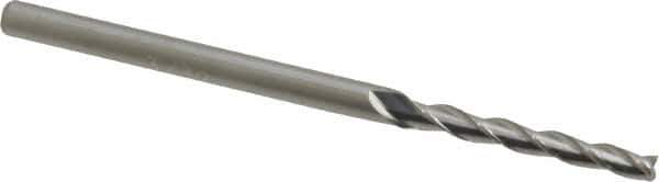 Accupro - 0.5° Taper Angle per Side, 3/32" Small End Diam, 3/4" LOC, Solid Carbide 3 Flute Tapered Square End Mill - 2-1/2" OAL, 1/4" Shank Diam, Spiral Flute - Eagle Tool & Supply