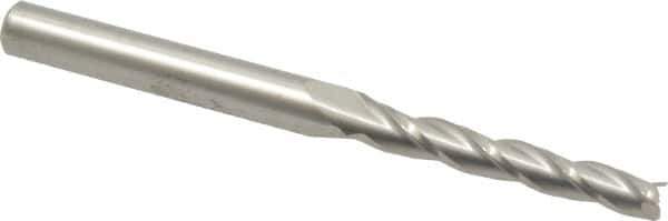 Accupro - 0.5° Taper Angle per Side, 3/16" Small End Diam, 1-1/4" LOC, Solid Carbide 3 Flute Tapered Square End Mill - 3" OAL, 1/4" Shank Diam, Spiral Flute - Eagle Tool & Supply
