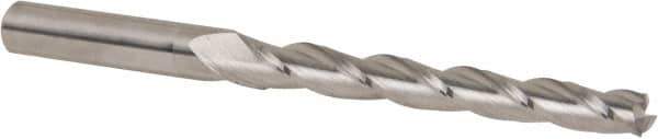 Accupro - 0.5° Taper Angle per Side, 1/4" Small End Diam, 2-1/4" LOC, Solid Carbide 3 Flute Tapered Square End Mill - 4" OAL, 3/8" Shank Diam, Spiral Flute - Eagle Tool & Supply