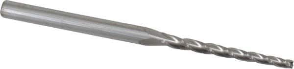 Accupro - 1° Taper Angle per Side, 3/32" Small End Diam, 1-1/4" LOC, Solid Carbide 3 Flute Tapered Square End Mill - 3" OAL, 1/4" Shank Diam, Spiral Flute - Eagle Tool & Supply