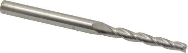 Accupro - 1° Taper Angle per Side, 1/8" Small End Diam, 1" LOC, Solid Carbide 3 Flute Tapered Square End Mill - 3" OAL, 1/4" Shank Diam, Spiral Flute - Eagle Tool & Supply