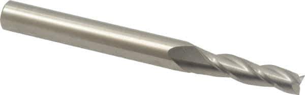 Accupro - 1° Taper Angle per Side, 3/16" Small End Diam, 3/4" LOC, Solid Carbide 3 Flute Tapered Square End Mill - 3-1/2" OAL, 1/4" Shank Diam, Spiral Flute - Eagle Tool & Supply