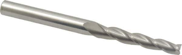 Accupro - 1° Taper Angle per Side, 3/16" Small End Diam, 1-1/4" LOC, Solid Carbide 3 Flute Tapered Square End Mill - 3" OAL, 1/4" Shank Diam, Spiral Flute - Eagle Tool & Supply