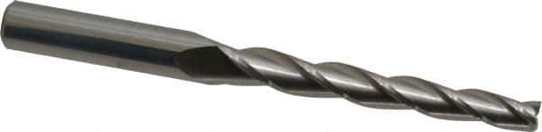 Accupro - 1° Taper Angle per Side, 1/4" Small End Diam, 2-1/4" LOC, Solid Carbide 3 Flute Tapered Square End Mill - 4-1/2" OAL, 3/8" Shank Diam, Spiral Flute - Eagle Tool & Supply