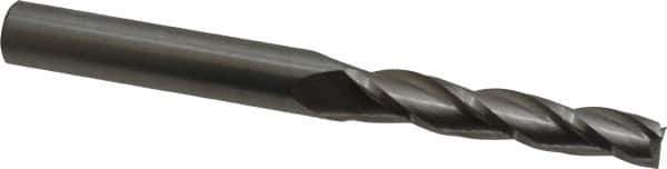 Accupro - 1° Taper Angle per Side, 3/8" Small End Diam, 2-1/4" LOC, Solid Carbide 3 Flute Tapered Square End Mill - 4" OAL, 1/2" Shank Diam, Spiral Flute - Eagle Tool & Supply