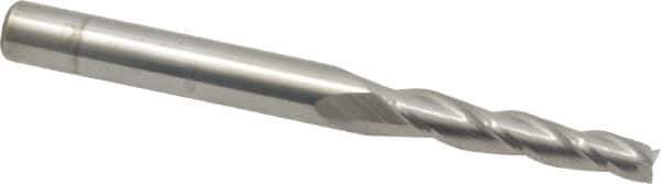 Accupro - 1.5° Taper Angle per Side, 1/8" Small End Diam, 3/4" LOC, Solid Carbide 3 Flute Tapered Square End Mill - 2" OAL, 3/16" Shank Diam - Eagle Tool & Supply