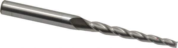 Accupro - 1.5° Taper Angle per Side, 1/8" Small End Diam, 1-1/2" LOC, Solid Carbide 3 Flute Tapered Square End Mill - 3" OAL, 1/4" Shank Diam - Eagle Tool & Supply