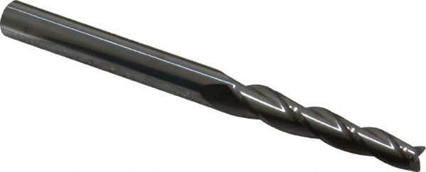 Accupro - 1.5° Taper Angle per Side, 3/16" Small End Diam, 1-1/4" LOC, Solid Carbide 3 Flute Tapered Square End Mill - 3" OAL, 1/4" Shank Diam - Eagle Tool & Supply