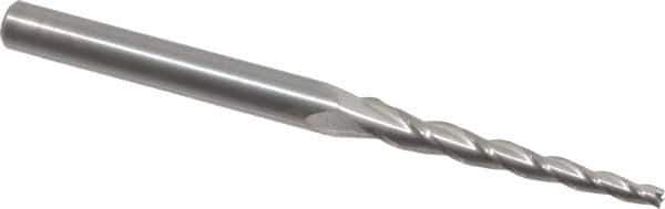 Accupro - 2° Taper Angle per Side, 5/64" Small End Diam, 1" LOC, Solid Carbide 3 Flute Tapered Square End Mill - 2-1/2" OAL, 3/16" Shank Diam - Eagle Tool & Supply