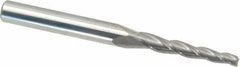 Accupro - 2° Taper Angle per Side, 3/32" Small End Diam, 3/4" LOC, Solid Carbide 3 Flute Tapered Square End Mill - 2-1/2" OAL, 1/4" Shank Diam, Spiral Flute - Eagle Tool & Supply
