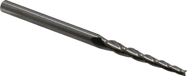 Accupro - 2° Taper Angle per Side, 3/32" Small End Diam, 1-1/4" LOC, Solid Carbide 3 Flute Tapered Square End Mill - 3" OAL, 3/16" Shank Diam - Eagle Tool & Supply