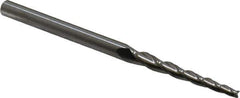 Accupro - 2° Taper Angle per Side, 3/32" Small End Diam, 1-1/4" LOC, Solid Carbide 3 Flute Tapered Square End Mill - 3" OAL, 3/16" Shank Diam - Eagle Tool & Supply