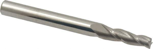 Accupro - 2° Taper Angle per Side, 3/16" Small End Diam, 3/4" LOC, Solid Carbide 3 Flute Tapered Square End Mill - 2-1/2" OAL, 1/4" Shank Diam, Spiral Flute - Eagle Tool & Supply