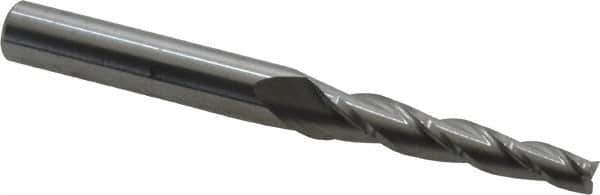 Accupro - 2° Taper Angle per Side, 3/16" Small End Diam, 1-1/4" LOC, Solid Carbide 3 Flute Tapered Square End Mill - 3" OAL, 3/8" Shank Diam, Spiral Flute - Eagle Tool & Supply