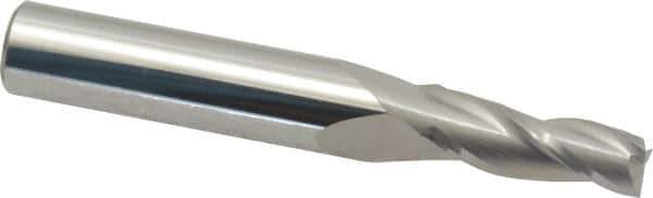 Accupro - 2° Taper Angle per Side, 1/4" Small End Diam, 3/4" LOC, Solid Carbide 3 Flute Tapered Square End Mill - 2-1/2" OAL, 3/8" Shank Diam, Spiral Flute - Eagle Tool & Supply