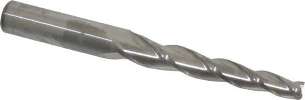 Accupro - 2° Taper Angle per Side, 1/4" Small End Diam, 2-1/4" LOC, Solid Carbide 3 Flute Tapered Square End Mill - 4-1/2" OAL, 7/16" Shank Diam, Spiral Flute - Eagle Tool & Supply