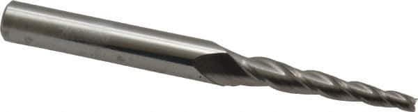 Accupro - 3° Taper Angle per Side, 3/32" Small End Diam, 1" LOC, Solid Carbide 3 Flute Tapered Square End Mill - 3" OAL, 1/4" Shank Diam, Spiral Flute - Eagle Tool & Supply