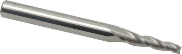 Accupro - 3° Taper Angle per Side, 1/8" Small End Diam, 3/4" LOC, Solid Carbide 3 Flute Tapered Square End Mill - 2-1/2" OAL, 1/4" Shank Diam - Eagle Tool & Supply