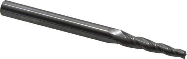 Accupro - 3° Taper Angle per Side, 1/8" Small End Diam, 1" LOC, Solid Carbide 3 Flute Tapered Square End Mill - 3" OAL, 1/4" Shank Diam, Spiral Flute - Eagle Tool & Supply