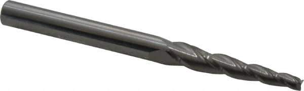 Accupro - 3° Taper Angle per Side, 1/8" Small End Diam, 1-1/4" LOC, Solid Carbide 3 Flute Tapered Square End Mill - 3-1/2" OAL, 3/8" Shank Diam, Spiral Flute - Eagle Tool & Supply