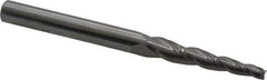 Accupro - 3° Taper Angle per Side, 1/8" Small End Diam, 1-1/4" LOC, Solid Carbide 3 Flute Tapered Square End Mill - 3-1/2" OAL, 3/8" Shank Diam, Spiral Flute - Eagle Tool & Supply