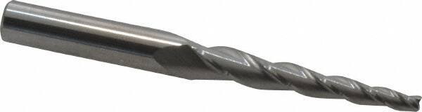 Accupro - 3° Taper Angle per Side, 1/8" Small End Diam, 1-1/2" LOC, Solid Carbide 3 Flute Tapered Square End Mill - 3-1/2" OAL, 3/8" Shank Diam, Spiral Flute - Eagle Tool & Supply