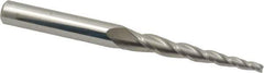 Accupro - 3° Taper Angle per Side, 1/8" Small End Diam, 2" LOC, Solid Carbide 3 Flute Tapered Square End Mill - 4" OAL, 3/8" Shank Diam - Eagle Tool & Supply