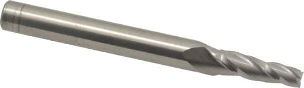 Accupro - 3° Taper Angle per Side, 3/16" Small End Diam, 3/4" LOC, Solid Carbide 3 Flute Tapered Square End Mill - 3" OAL, 5/16" Shank Diam, Spiral Flute - Eagle Tool & Supply