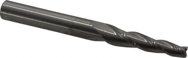 Accupro - 3° Taper Angle per Side, 3/16" Small End Diam, 1-1/4" LOC, Solid Carbide 3 Flute Tapered Square End Mill - 3" OAL, 5/16" Shank Diam, Spiral Flute - Eagle Tool & Supply