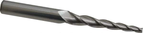 Accupro - 3° Taper Angle per Side, 3/16" Small End Diam, 2-1/2" LOC, Solid Carbide 3 Flute Tapered Square End Mill - 5" OAL, 1/2" Shank Diam - Eagle Tool & Supply