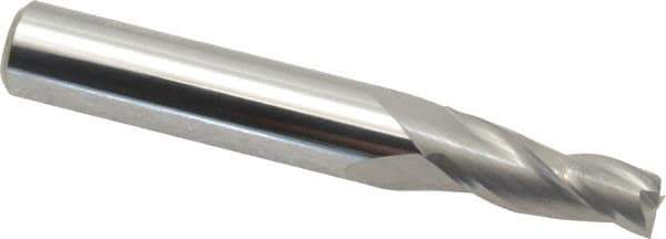 Accupro - 3° Taper Angle per Side, 1/4" Small End Diam, 3/4" LOC, Solid Carbide 3 Flute Tapered Square End Mill - 3" OAL, 3/8" Shank Diam, Spiral Flute - Eagle Tool & Supply