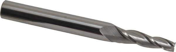Accupro - 3° Taper Angle per Side, 1/4" Small End Diam, 1-1/4" LOC, Solid Carbide 3 Flute Tapered Square End Mill - 3" OAL, 3/8" Shank Diam, Spiral Flute - Eagle Tool & Supply