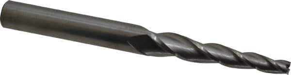 Accupro - 3° Taper Angle per Side, 1/4" Small End Diam, 2-1/4" LOC, Solid Carbide 3 Flute Tapered Square End Mill - 4-1/2" OAL, 1/2" Shank Diam, Spiral Flute - Eagle Tool & Supply