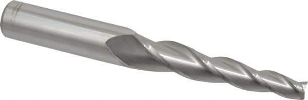 Accupro - 3° Taper Angle per Side, 3/8" Small End Diam, 3-1/4" LOC, Solid Carbide 3 Flute Tapered Square End Mill - 6" OAL, 3/4" Shank Diam - Eagle Tool & Supply