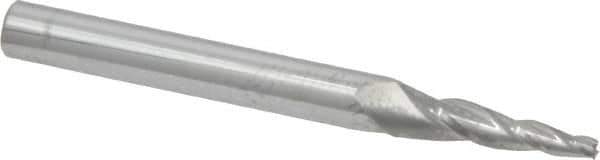 Accupro - 5° Taper Angle per Side, 3/32" Small End Diam, 3/4" LOC, Solid Carbide 3 Flute Tapered Square End Mill - 3" OAL, 1/4" Shank Diam, Spiral Flute - Eagle Tool & Supply