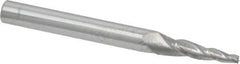 Accupro - 5° Taper Angle per Side, 3/32" Small End Diam, 3/4" LOC, Solid Carbide 3 Flute Tapered Square End Mill - 3" OAL, 1/4" Shank Diam, Spiral Flute - Eagle Tool & Supply